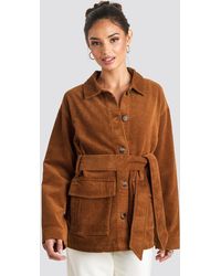 NA-KD Tied Waist Corduroy Jacket - Bruin