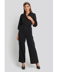 NA-KD Wide Leg Buttoned Jumpsuit Black