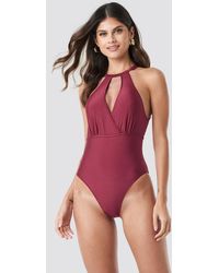 Trendyol Double Breasted Collar Swimsuit - Rood