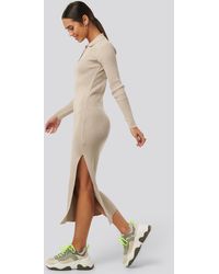 NA-KD Polo Collar Knit Maxi Dress - Naturel