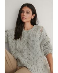wool blend round neck heavy knitted cable sweater