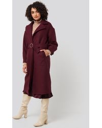 Trendyol Ring Buckle Belt Detailed Long Coat - Rood