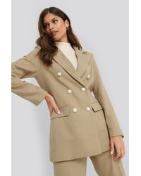 NA-KD Double Breasted Pearl Blazer - Vert