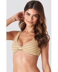 NA-KD Smocked Striped Knot Bikini Top - Naturel