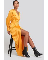 NA-KD Puff Sleeve Wrap Maxi Dress - Oranje