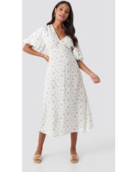 NA-KD Boho Puff Sleeve Floral Midi Dress - Mehrfarbig