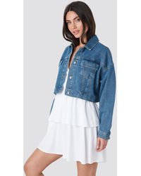 NA-KD Cropped Regular Hem Denim Jacket - Blauw