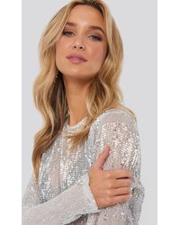 NA-KD Sequin Round Neck Top - Metallic