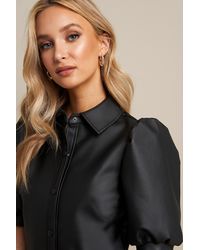 NA-KD Linn Ahlborg x Puff Sleeve Button Dress - Schwarz