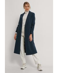 NA-KD Blue Striped Straight Coat