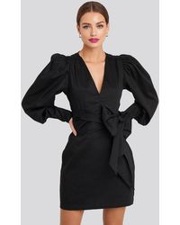 NA-KD Bow Detail Long Sleeve Mini Dress - Zwart