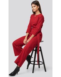 NA-KD Belted Waist Detail Jumpsuit - Rood