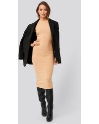 NA-KD Basic Sleeveless Ribbed Midi Dress - Natur
