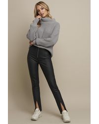 NA-KD Black Front Slit Pu Zipper Trousers