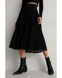NA-KD Black Darted Lace Midi Skirt