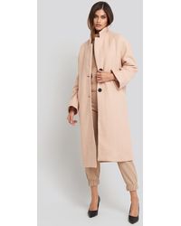 NA-KD Big Button Long Coat - Naturel