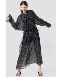 NA-KD Tie Collar Printed Maxi Dress - Zwart