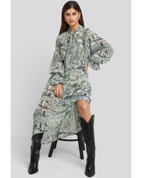 NA-KD Printed Tie Collar Maxi Dress - Meerkleurig