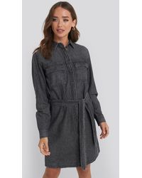 NA-KD Belted Denim Dress - Schwarz