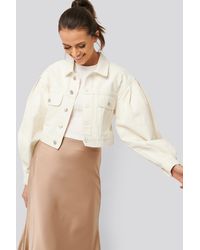 NA-KD Offwhite Puff Sleeve Oversized Denim Jacket