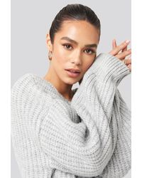 NA-KD Chunky Knitted Off Shoulder Sweater - Grijs