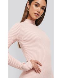 NA-KD Trend Ribbed Knitted Polo Dress - Pink