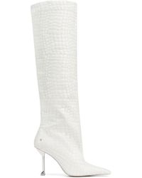 Naked Wolfe - Pointed Croc-Print Leather Knee-High Boots - Lyst