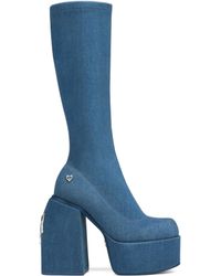 Naked Wolfe Saffy Denim in Blue Womens Shoes Boots Heel and high heel boots 