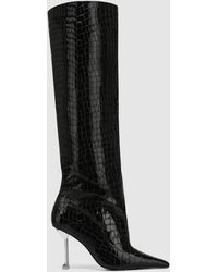 Naked Wolfe - Croc Patent Leather Pointed-Toe Knee Boots - Lyst