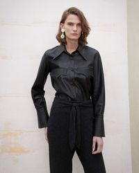 Nanushka Vegan Leather Quilt Detail Shirt - Black