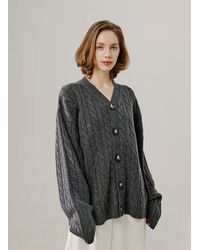 Nap Cable Knit Cashmere Blend Cardigan - Gray