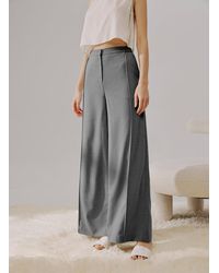 Nap Fold Pleated Wide-leg Trousers - Grey