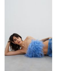 Nasty Gal Feather Cropped Bandeau Corset Top - Blue