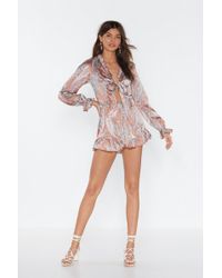 Nasty Gal "cut You Out Satin Printed Romper" - Pink