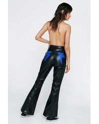 Nasty Gal Faux Leather Lightening Bolt Bum Flare Trousers - Black