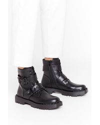 mixed check block heel cleated biker boot