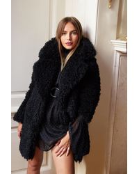 Nasty Gal "miles Fur Hour Faux Fur Longline Coat" - Black