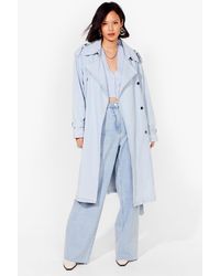Nasty Gal Denim Longline Belted Trench Coat - Blue