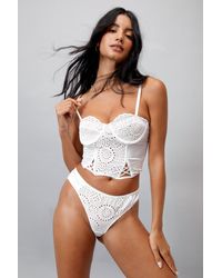 Nasty Gal Broderie Underwire Criss Cross Detail Corset Lingerie Set - White