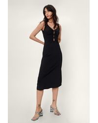 Ribbed Cut Out Twist Front Midi Dress 