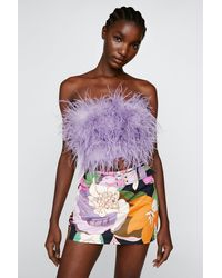 Nasty Gal Feather Cropped Bandeau Corset Top - Purple