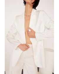 Nasty Gal "we're Finished Satin Relaxed Blazer" - White