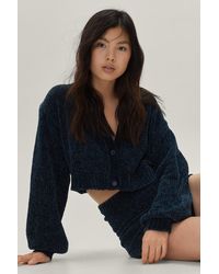 Nasty Gal Chenille Chunky Cardigan And Shorts Lounge Set - Blue