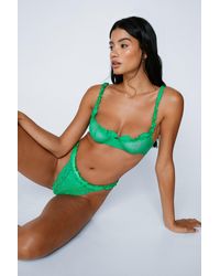 Nasty Gal Lace Ruffle Underwire Lingerie Set - Green