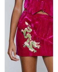 Nasty Gal Premium Embroidered Velvet Mini Skirt | Lyst