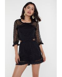Nasty Gal "do I Make Myself Sheer Open Back Romper" - Black