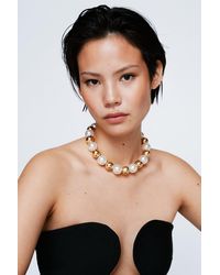 Nasty Gal Chunky Pearl Two Tone Necklace - Black