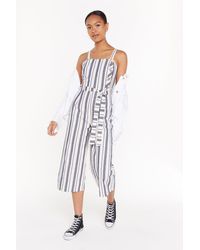 Nasty Gal "stripe Me Down Linen Jumpsuit" - Blue