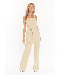 Nasty Gal "make 'em Work For It Button-down Overalls" - Natural