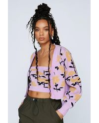 Nasty Gal Womens Collared Button Up Cropped Cardigan - Purple